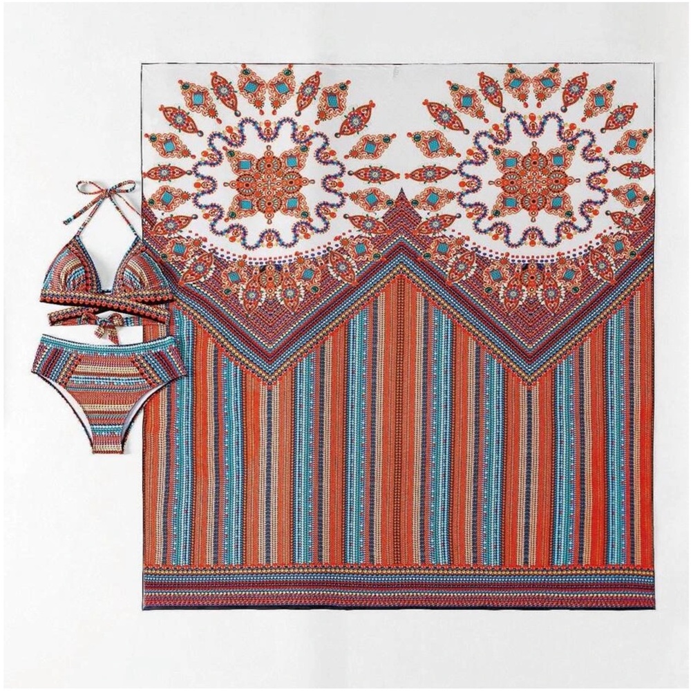 Boho Print Cut out Halter High Waisted Bikini Cover up - Picture 6 of 6
